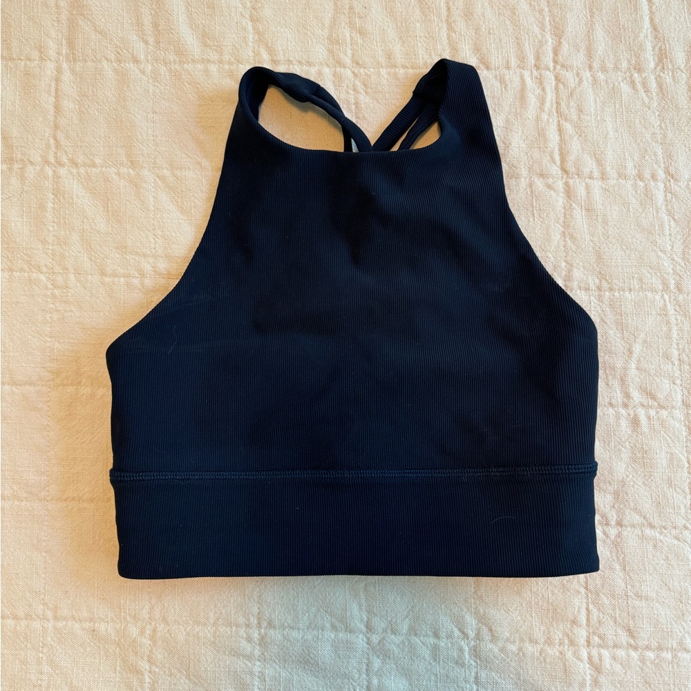 Lululemon Energy Bra High Neck Long Line Rib True Navy